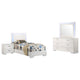 Sok 4pc Twin Bedroom Set | Blue LED Lights | Faux Leather | White Wood