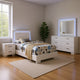 Sok 4pc Twin Bedroom Set | Blue LED Lights | Faux Leather | White Wood