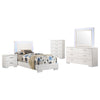 Sok 5pc Twin Bedroom Set | Blue LED Lights | Faux Leather | White Wood