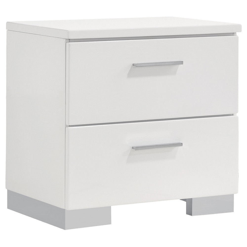 Sok 4pc Queen Bedroom Set with Dresser Mirror | White High Gloss Wood