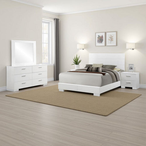 Sok 4pc Queen Bedroom Set with Dresser Mirror | White High Gloss Wood