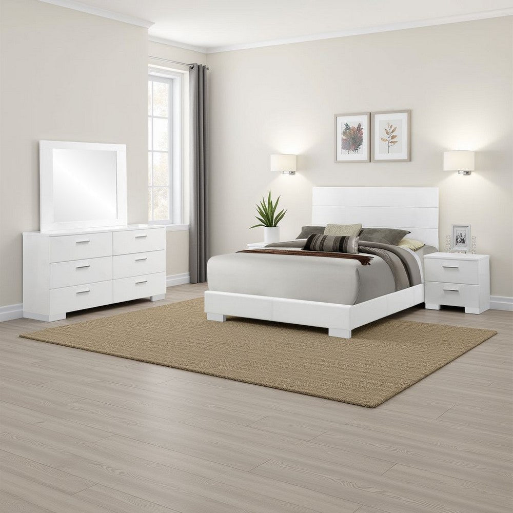 Sok 4pc Queen Bedroom Set with Dresser Mirror | White High Gloss Wood