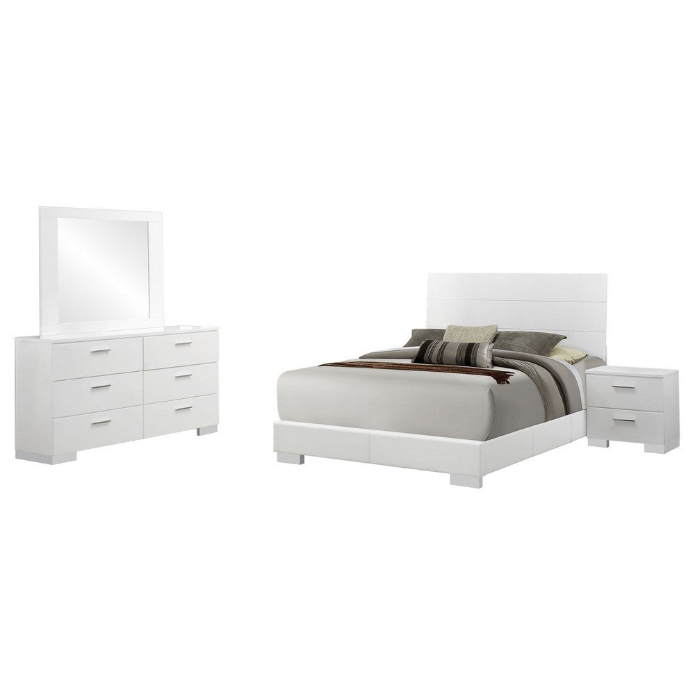 Sok 4pc Queen Bedroom Set with Dresser Mirror | White High Gloss Wood