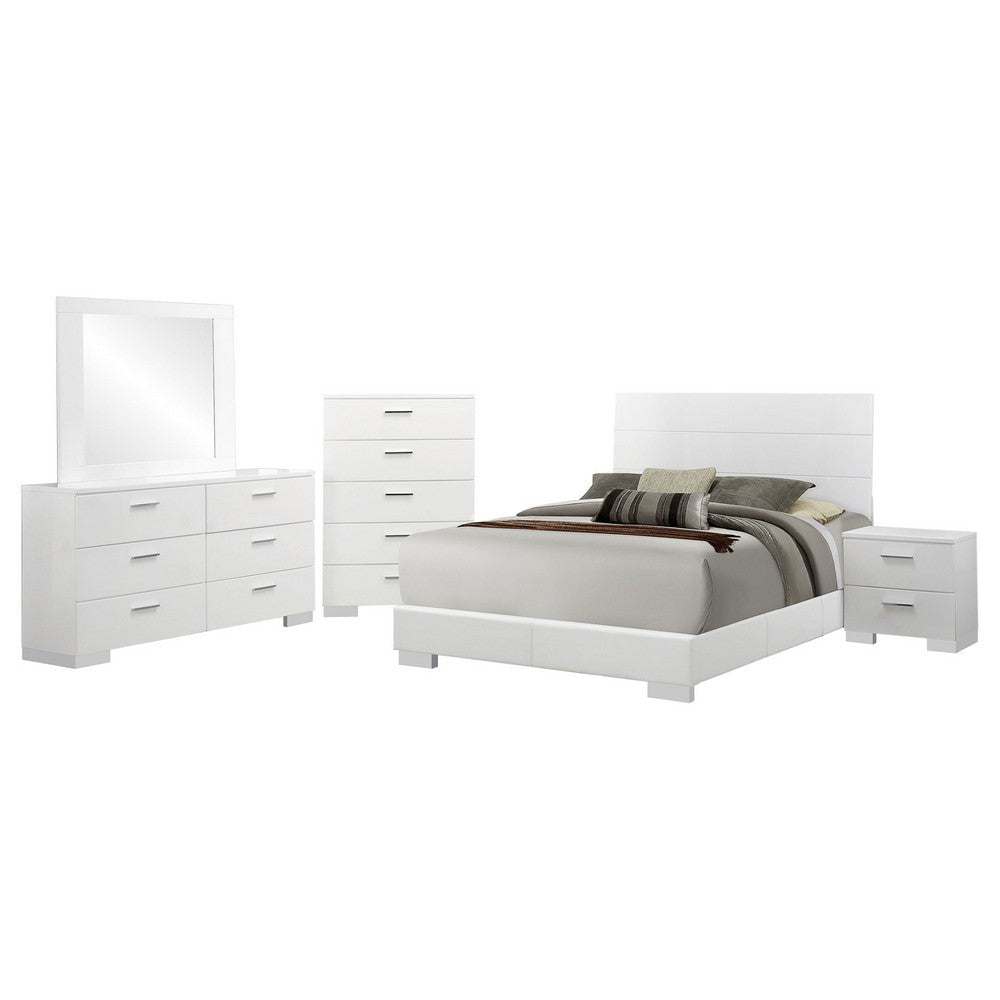 Sok 5pc Queen Bedroom Set with Dresser Mirror | White High Gloss Wood