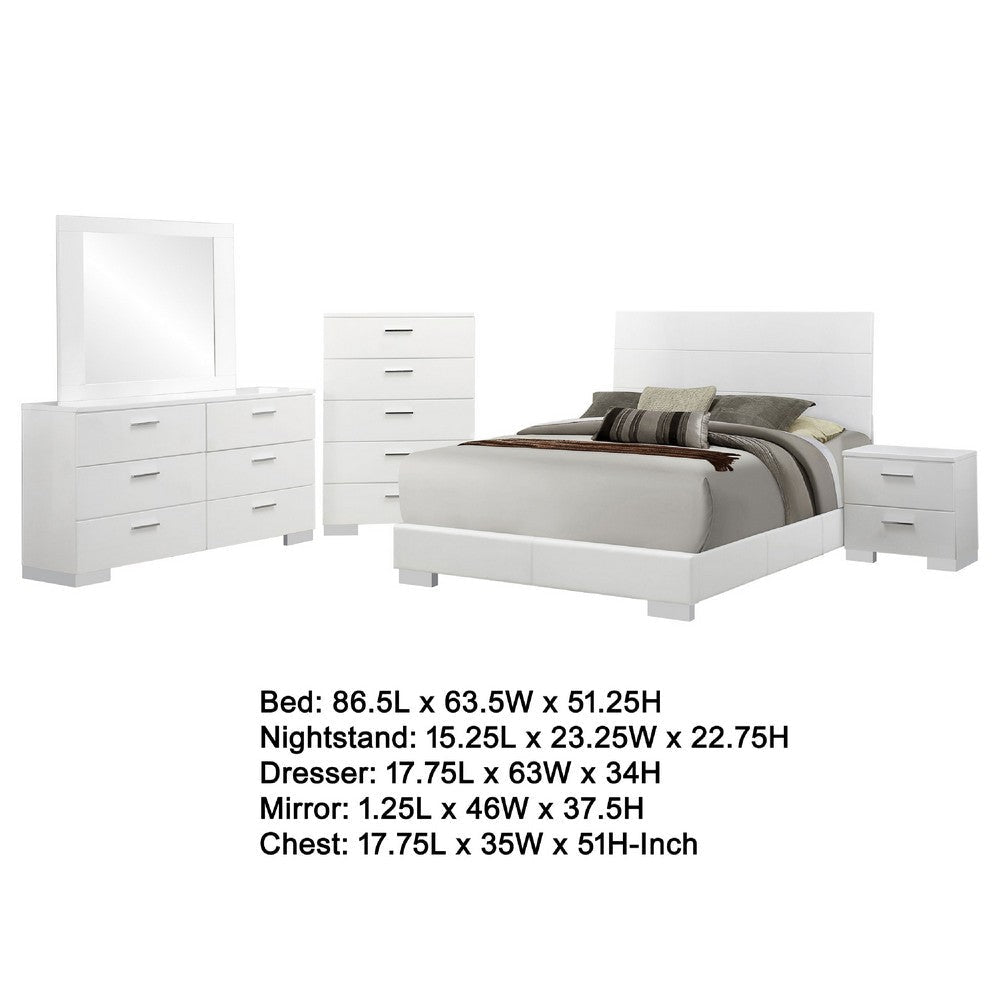 Sok 5pc Queen Bedroom Set with Dresser Mirror | White High Gloss Wood