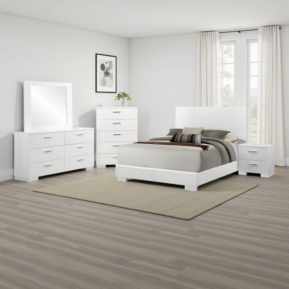Sok 5pc Queen Bedroom Set with Dresser Mirror | White High Gloss Wood