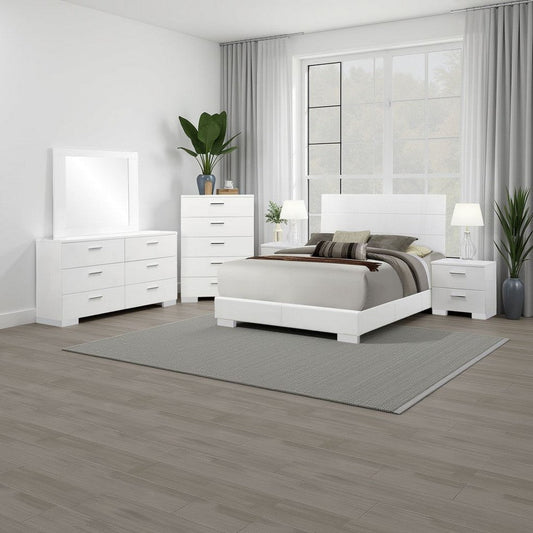 Sok 6pc Queen Bedroom Set with Dresser Mirror | White High Gloss Wood