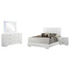 Sok 4pc Queen Bed Set | Blue LED Lights | Chrome Metal | White Wood
