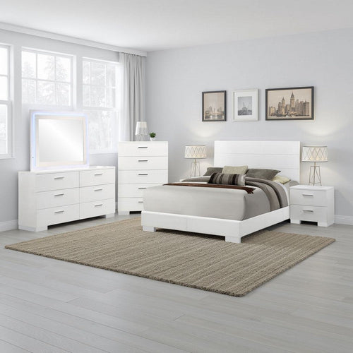 Sok 5pc Queen Bedroom Set | Blue LED Lights | Chrome Metal | White