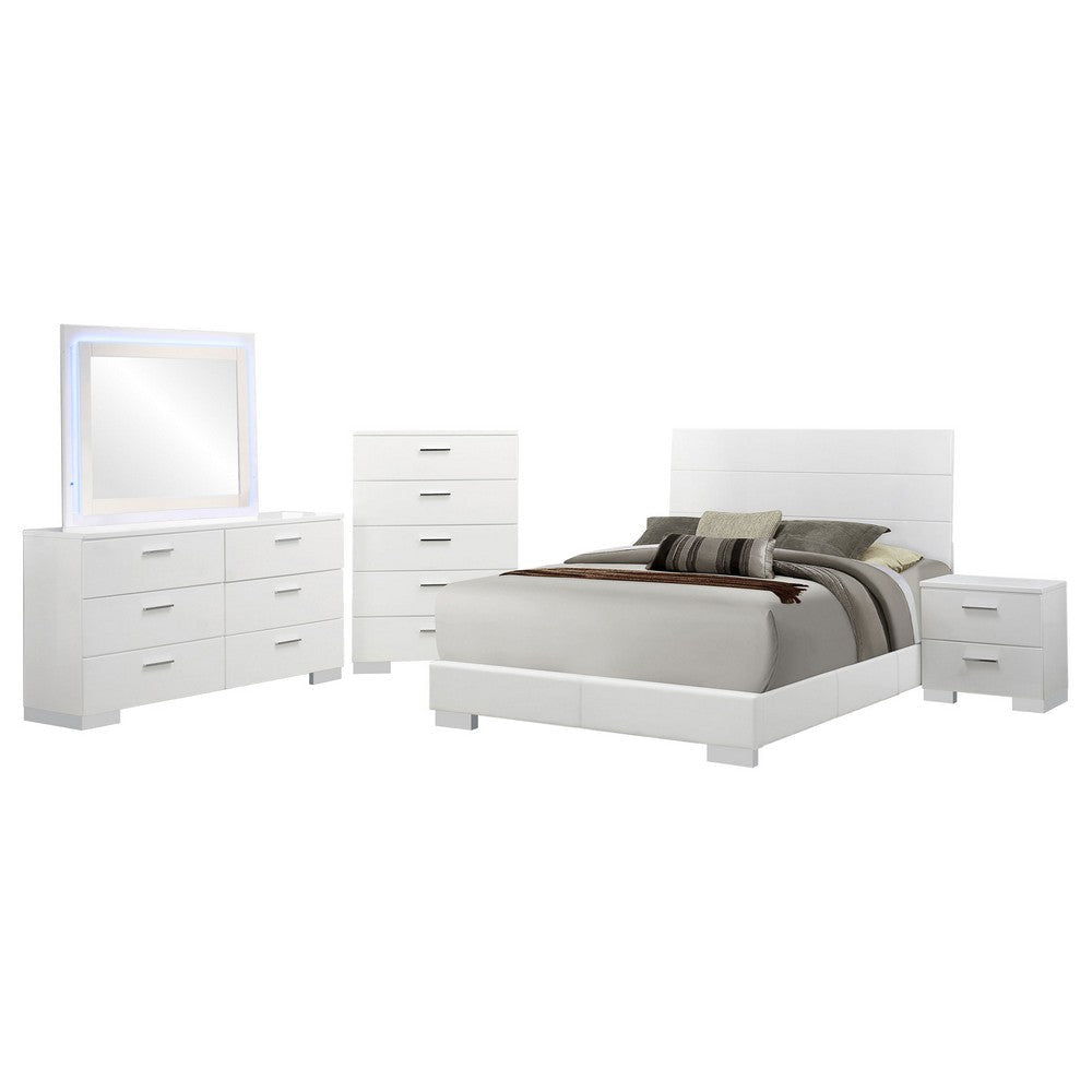 Sok 5pc Queen Bedroom Set | Blue LED Lights | Chrome Metal | White