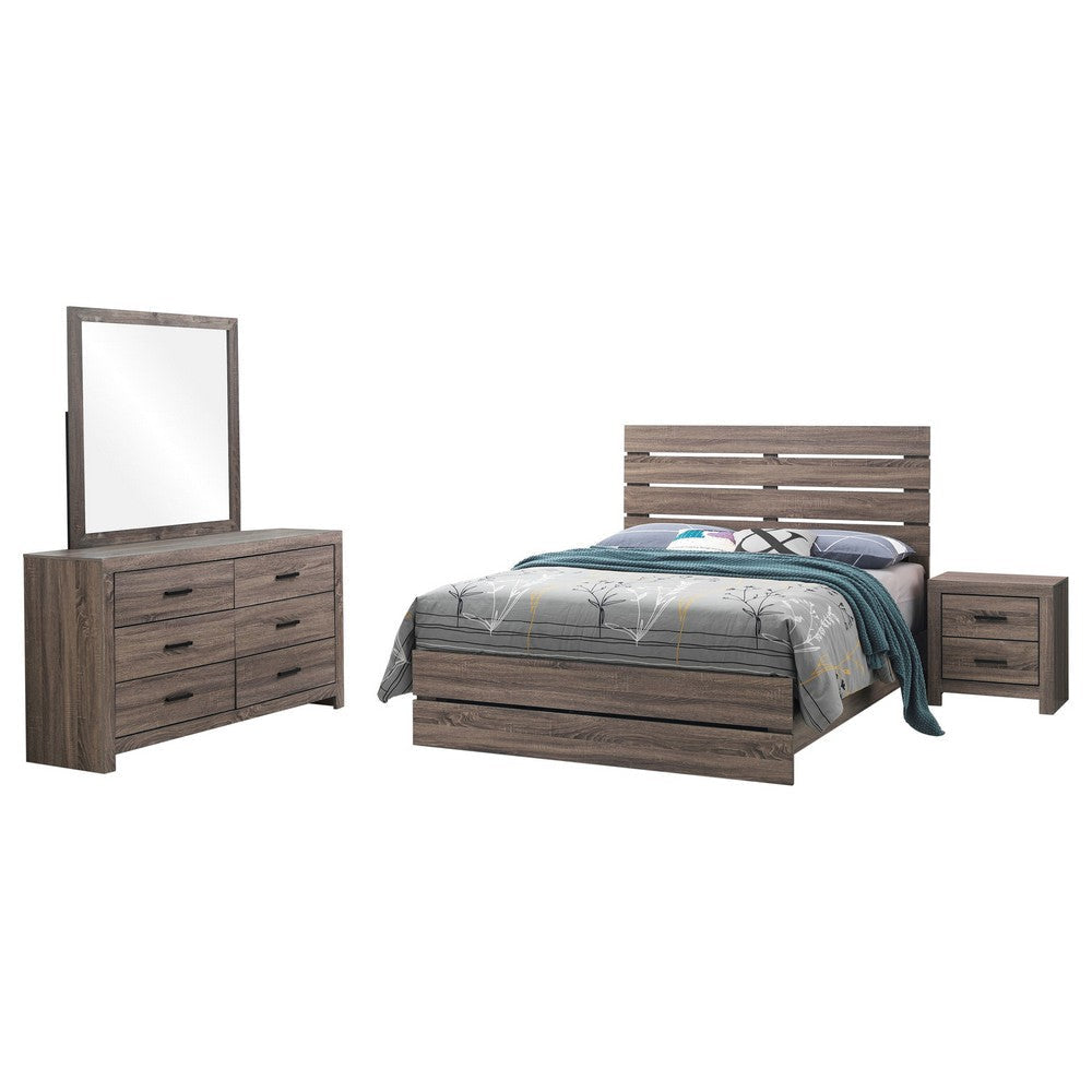 Sili 4pc Queen Bedroom Set with Dresser Mirror | Oak Brown | Bronze
