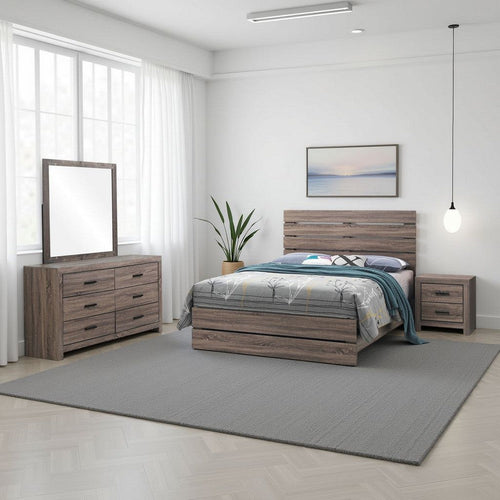Sili 4pc Queen Bedroom Set with Dresser Mirror | Oak Brown | Bronze