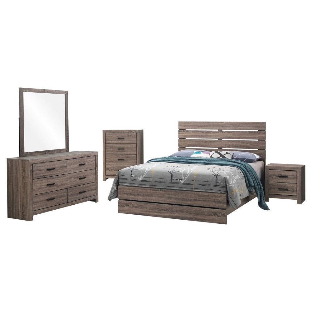 Sili 5pc Queen Bedroom Set with Dresser Mirror | Oak Brown | Bronze