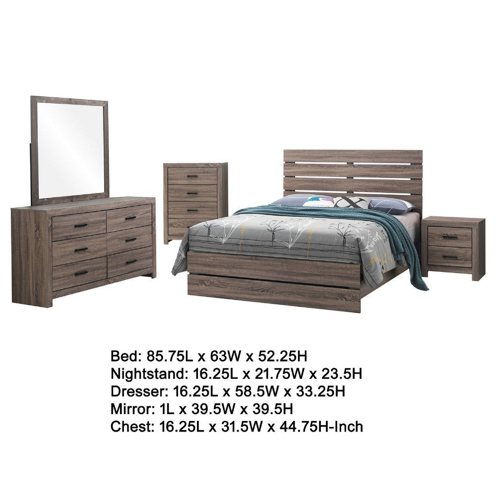 Sili 5pc Queen Bedroom Set with Dresser Mirror | Oak Brown | Bronze