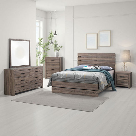 Sili 5pc Queen Bedroom Set with Dresser Mirror | Oak Brown | Bronze