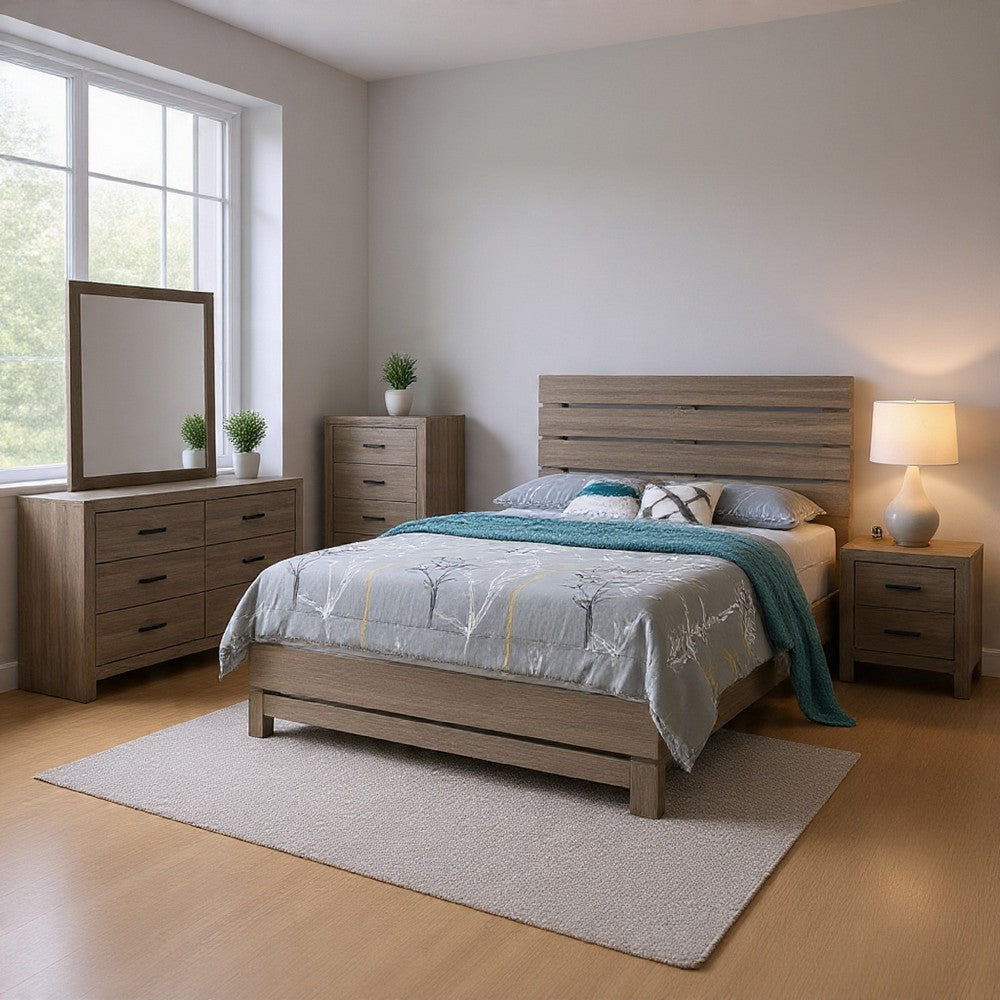 Sili 5pc Queen Bedroom Set with Dresser Mirror | Oak Brown | Bronze