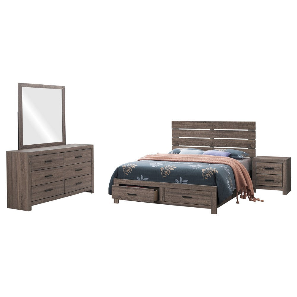 Sili 4pc Queen Storage Bedroom Set | Oak Brown and Dark Bronze