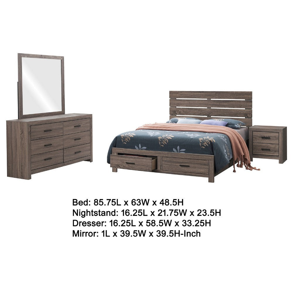 Sili 4pc Queen Storage Bedroom Set | Oak Brown and Dark Bronze