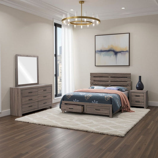 Sili 4pc Queen Storage Bedroom Set | Oak Brown and Dark Bronze