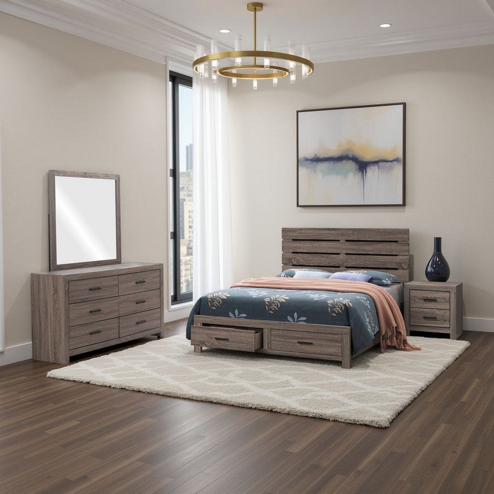 Sili 4pc Queen Storage Bedroom Set | Oak Brown and Dark Bronze
