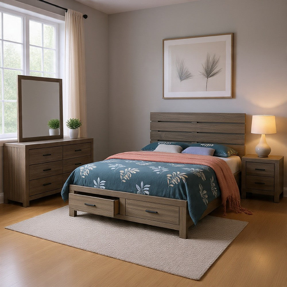 Sili 4pc Queen Storage Bedroom Set | Oak Brown and Dark Bronze