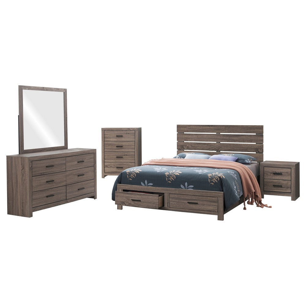 Sili 5pc Queen Storage Bedroom Set | Oak Brown | Dark Bronze | Mirror