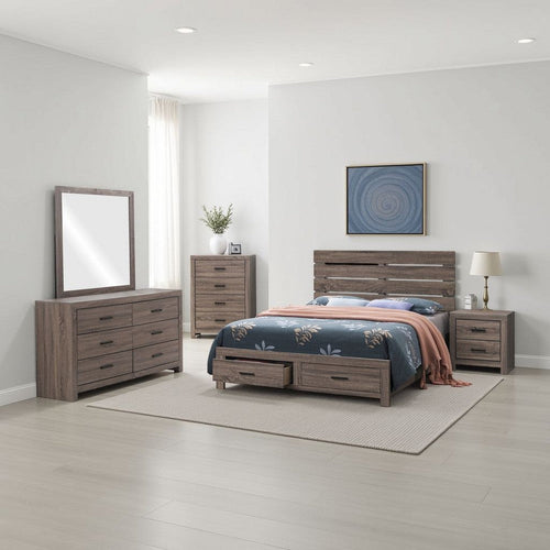 Sili 5pc Queen Storage Bedroom Set | Oak Brown | Dark Bronze | Mirror