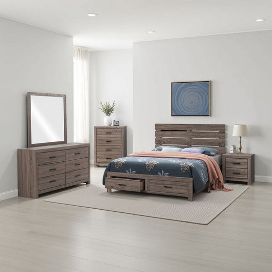 Sili 5pc Queen Storage Bedroom Set | Oak Brown | Dark Bronze | Mirror