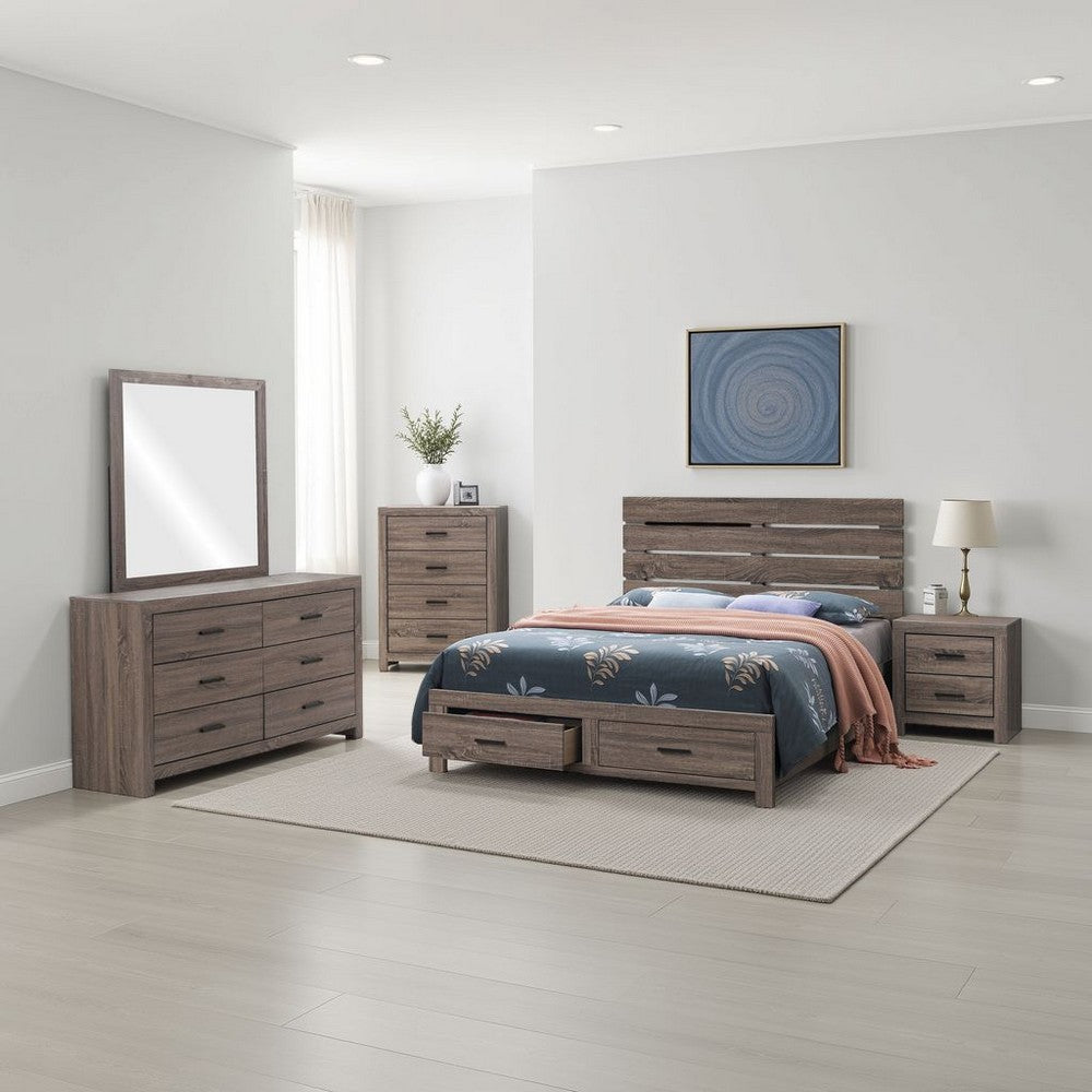 Sili 5pc Queen Storage Bedroom Set | Oak Brown | Dark Bronze | Mirror