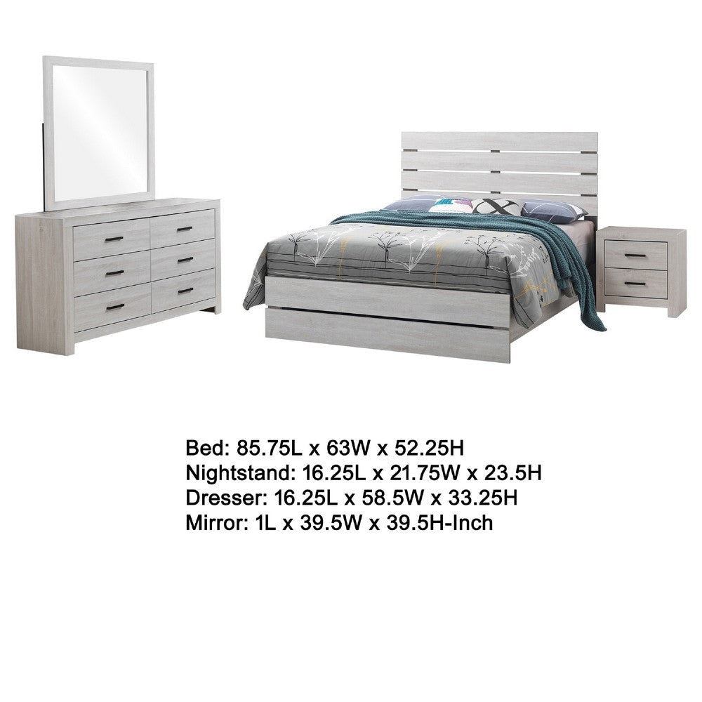 Sili 4pc Queen Bedroom Set | Dresser Mirror | Coastal White | Bronze