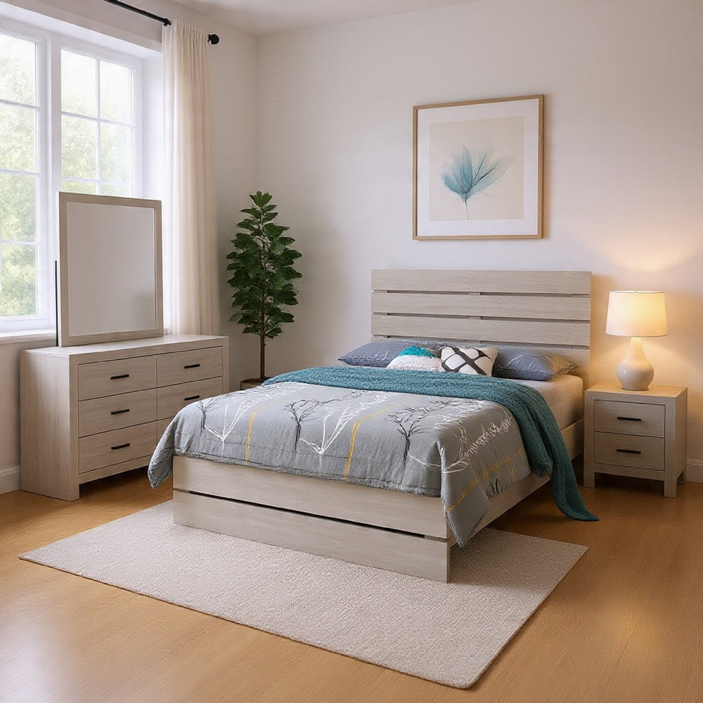 Sili 4pc Queen Bedroom Set | Dresser Mirror | Coastal White | Bronze