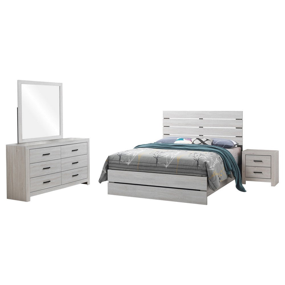 Sili 4pc Queen Bedroom Set | Dresser Mirror | Coastal White | Bronze