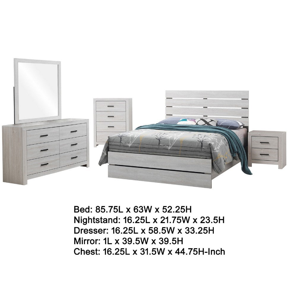 Sili 5pc Queen Bedroom Set | Dresser Mirror | Coastal White | Bronze