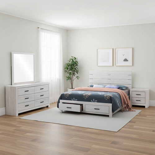 Sili 4pc Queen Storage Bedroom Set | Coastal White and Bronze