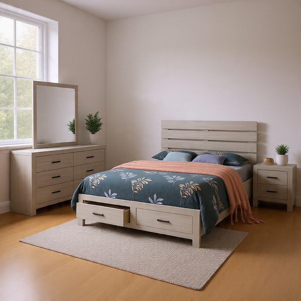 Sili 4pc Queen Storage Bedroom Set | Coastal White and Bronze