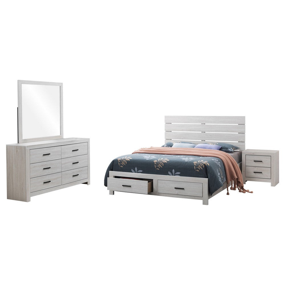 Sili 4pc Queen Storage Bedroom Set | Coastal White and Bronze