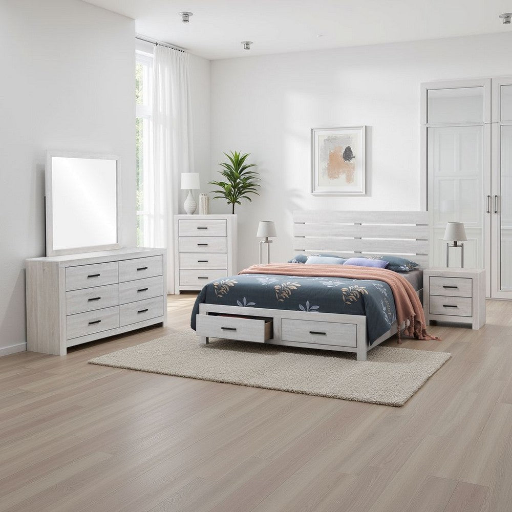 Sili 5pc Queen Storage Bedroom Set | Coastal White and Bronze