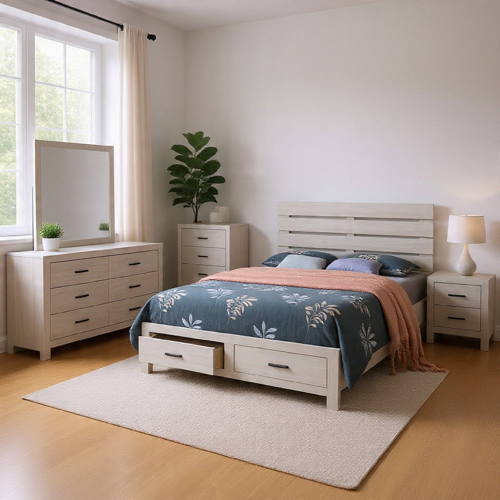 Sili 5pc Queen Storage Bedroom Set | Coastal White and Bronze