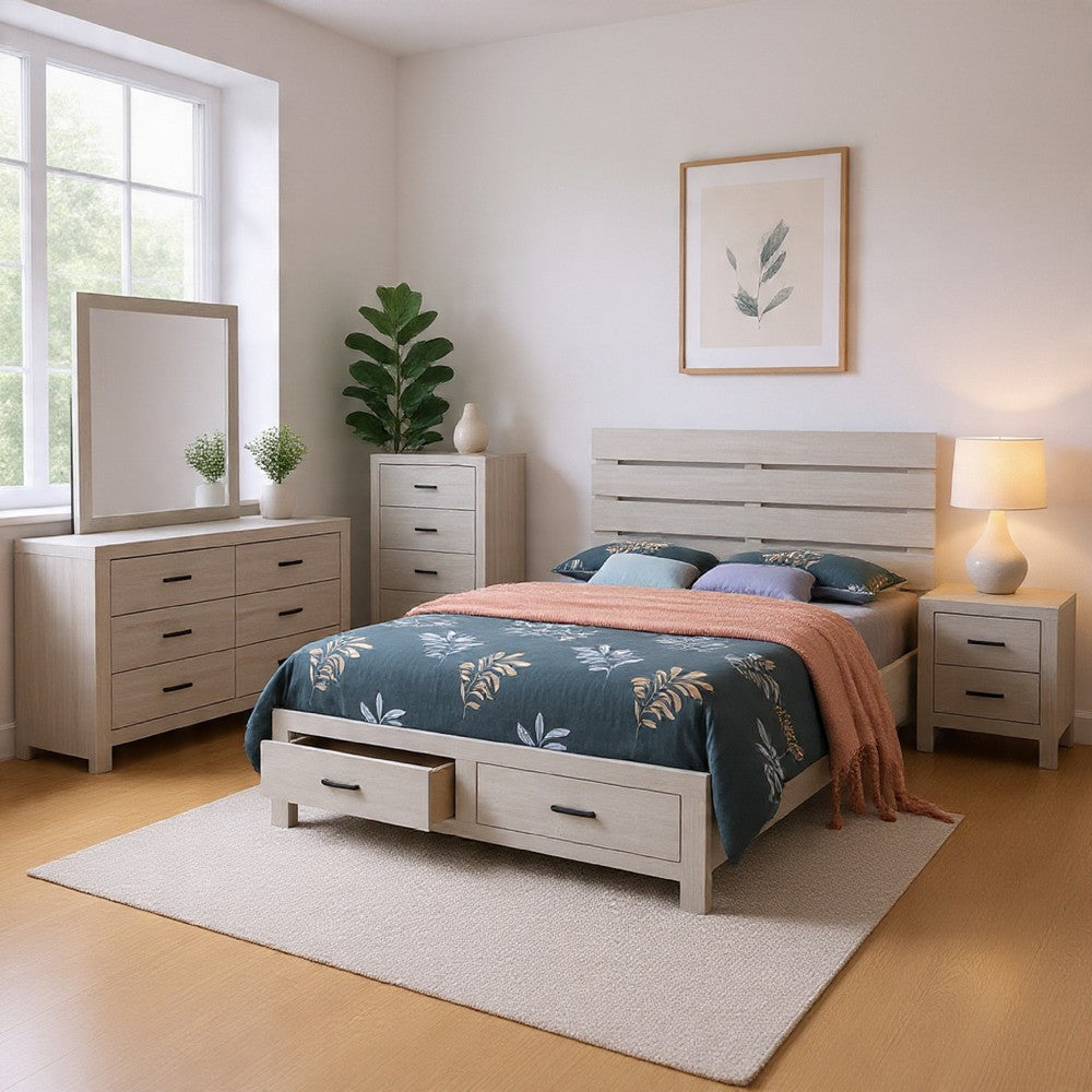 Sili 5pc Queen Storage Bedroom Set | Coastal White and Bronze