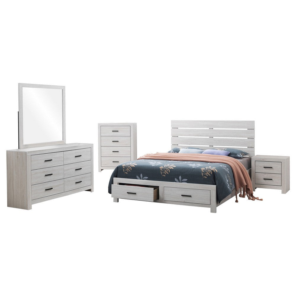 Sili 5pc Queen Storage Bedroom Set | Coastal White and Bronze