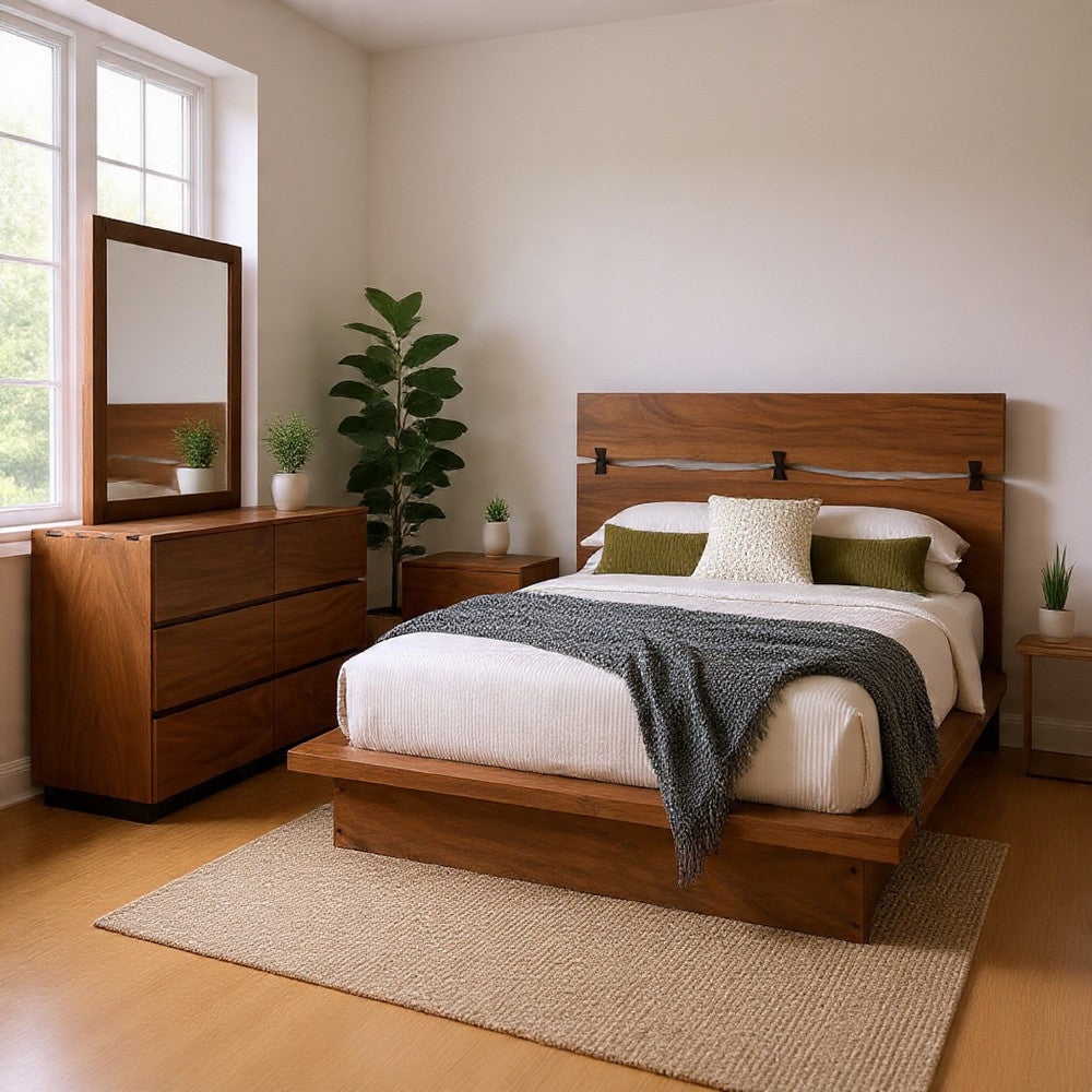 Zeko 4pc Queen Bedroom Set | Plinth Base Live Edge Smoky Walnut Brown