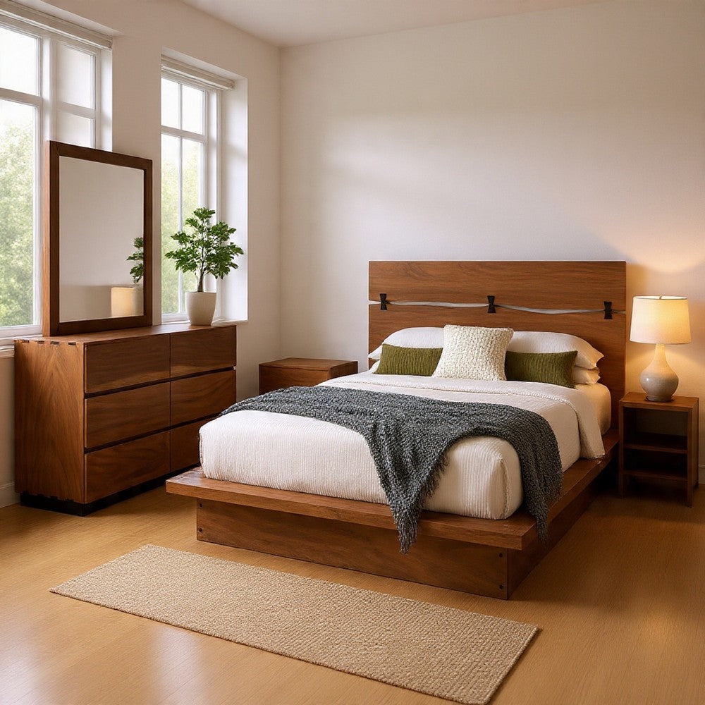 Zeko 4pc Queen Bedroom Set | Plinth Base Live Edge Smoky Walnut Brown