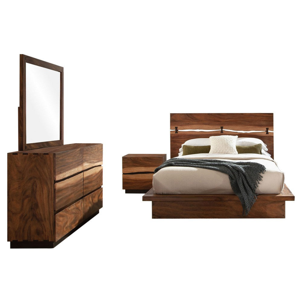 Zeko 4pc Queen Bedroom Set | Plinth Base Live Edge Smoky Walnut Brown