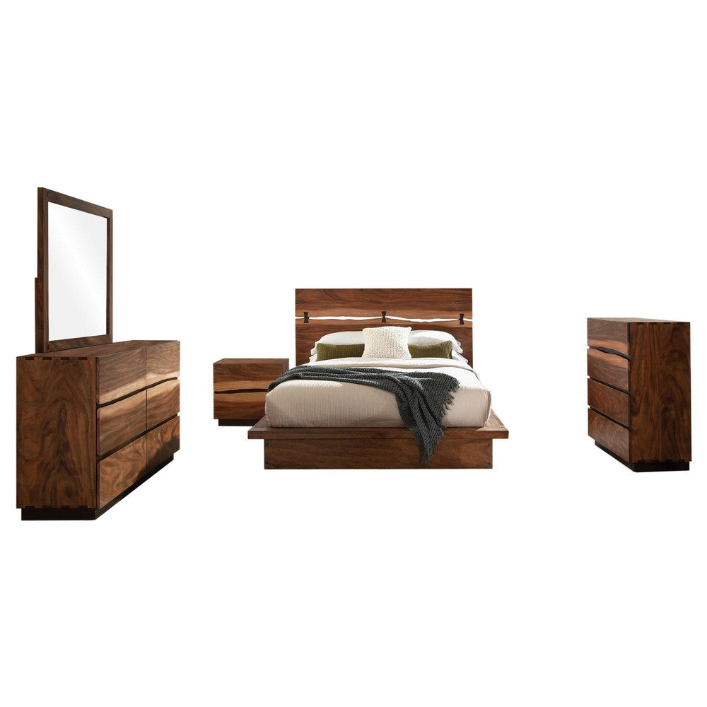 Zeko 5pc Queen Bedroom Set | Plinth Base Live Edge Smoky Walnut Brown