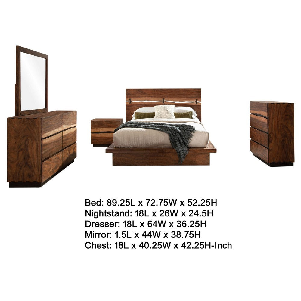 Zeko 5pc Queen Bedroom Set | Plinth Base Live Edge Smoky Walnut Brown