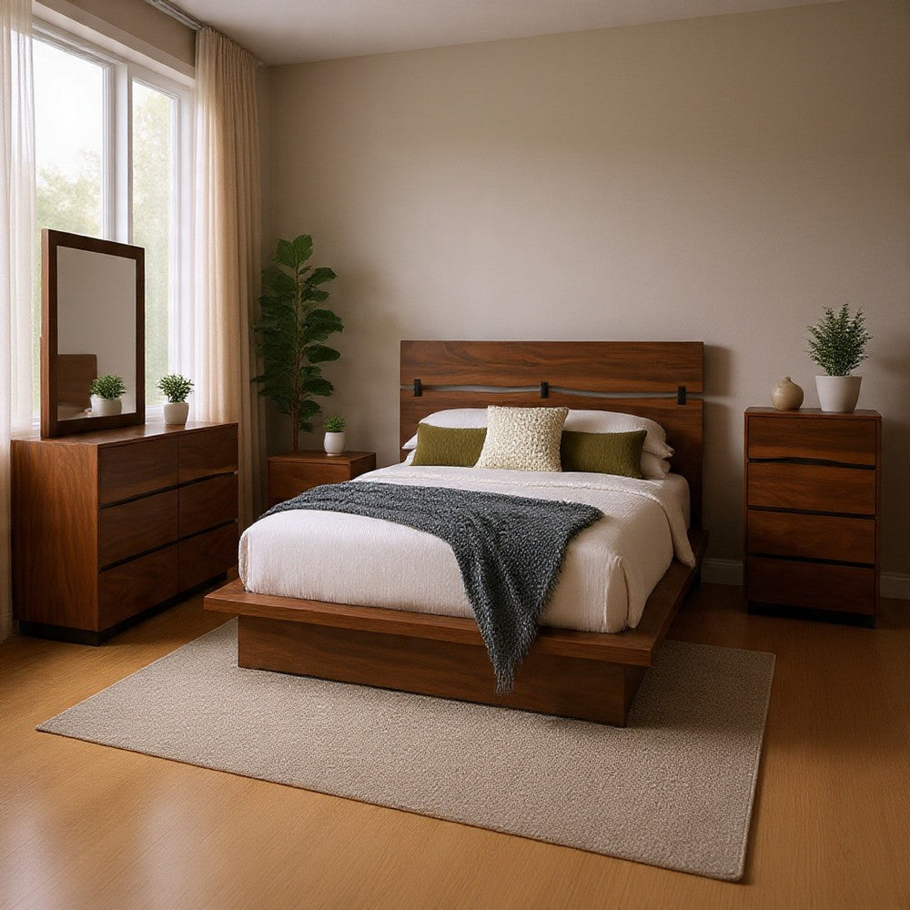 Zeko 5pc Queen Bedroom Set | Plinth Base Live Edge Smoky Walnut Brown