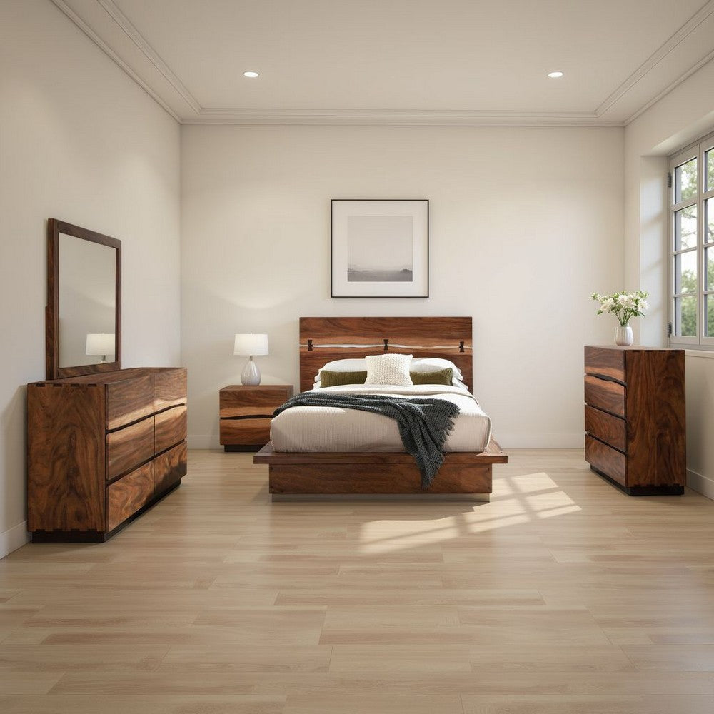 Zeko 5pc Queen Bedroom Set | Plinth Base Live Edge Smoky Walnut Brown