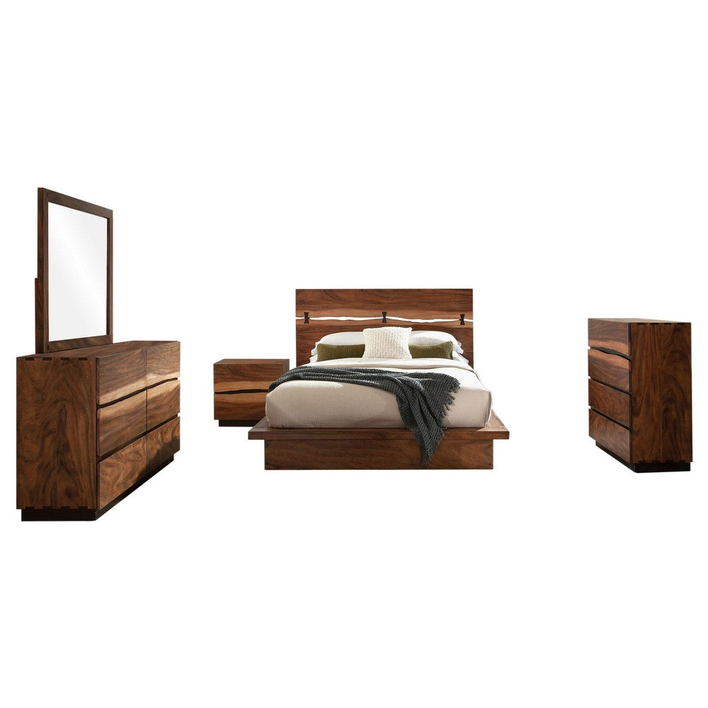 Zeko 5pc Queen Bedroom Set | Plinth Base Live Edge Smoky Walnut Brown