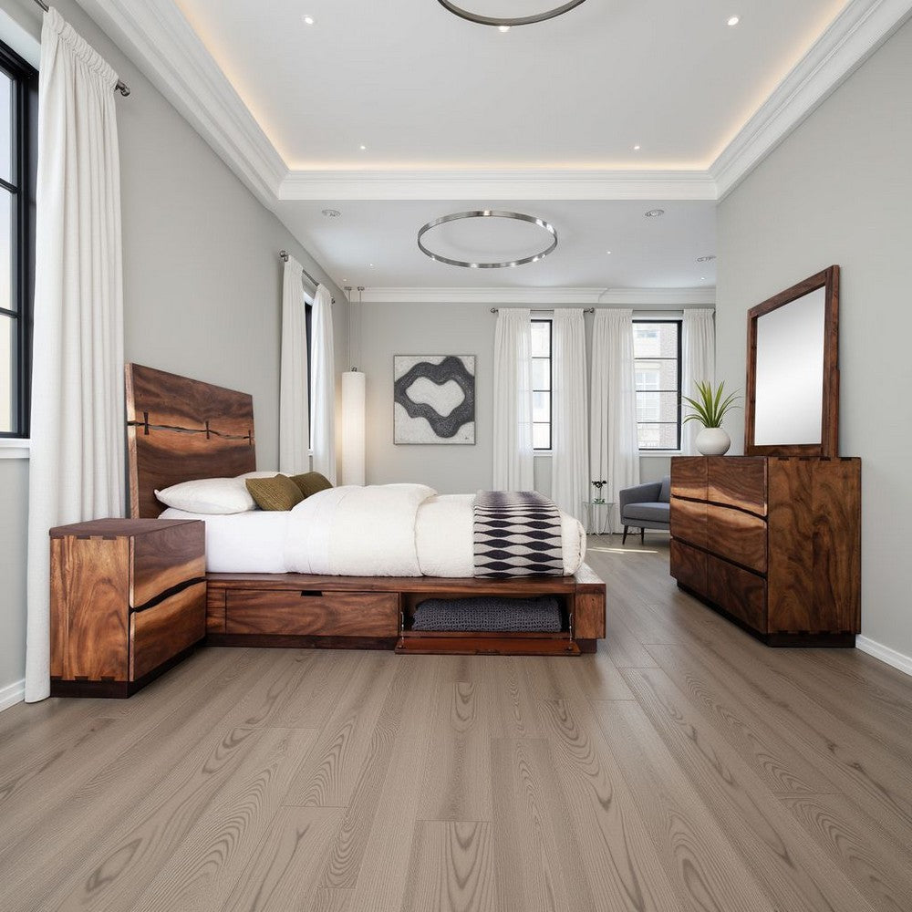 Zeko 4pc Queen Bedroom Set with Storage | Live Edge Smoky Walnut Brown