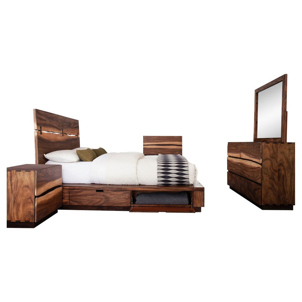 Zeko 5pc Queen Bedroom Set with Storage | Live Edge Smoky Walnut Brown
